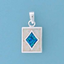 SPC WHITE/BLUE RECON.OPAL RECT. PENDANT