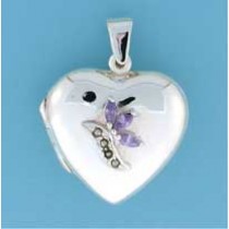 SPC PURPLE CZ FLOWER HEART LOCKET      =