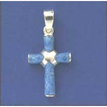 SPC 20x15mm BLUE STONE CROSS PENDANT   =