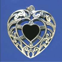 SPC 27mm ONYX FILIGREE HEART PENDANT   -