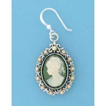 SPC GREEN IMM.CAMEO/PEARL DROP EARRINGS=