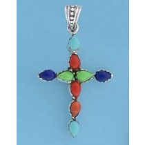 SPC MULTI STONE CROSS PENDANT