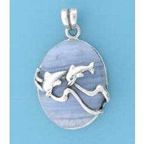 SPC DOLPHINS OVAL LACE AGATE PENDANT   =