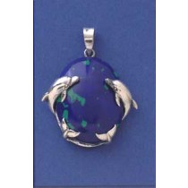 SPC 25x20mm OVAL AZURITE DOLPHINS PEND.=