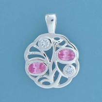 SPC PINK/WHITE CZ ROUND FLOWER PEND.