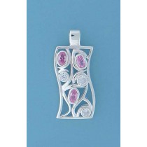SPC PINK/WHITE CZ WAVY RECTANGLE PEND.
