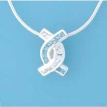 SPC BLUE/WHITE CZ CURVED CROSS PENDANT =