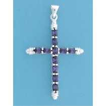 SPC 52x38mm OVAL PURPLE STONE SET CROSS=