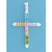 SPC 52x38mm OVAL MULTI-STONE SET CROSS =