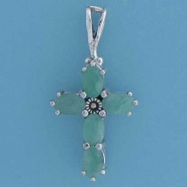 SPC 22x15mm 5 STONE EMERALD CROSS