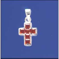 SPC 14x11 SQ.RED STONE SET CROSS PEND.