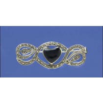 SPC MARCASITE SET ONYX HEART BROOCH    =