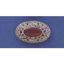 SPC CORNELIAN/MARCASITE OVAL BROOCH    -