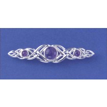 SPC 3 ROUND AMETHYST CELTIC BAR BROOCH =