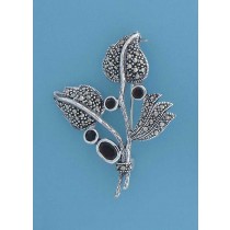 SPC 4 GARNETS/MARCASITE LEAVES BROOCH  =