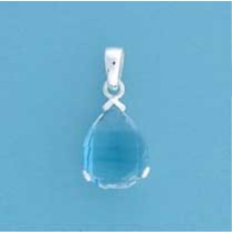 SPC CURVED TEARDROP BLUE CZ PENDANT    =