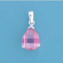 SPC CURVED TEARDROP PINK CZ PENDANT    =