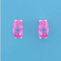SPC CURVED OVAL PINK FACETED STUDS