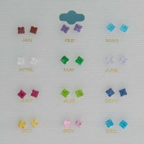 SPC CZ/SYN.STONE 4mm SQ BIRTHSTONE STUDS