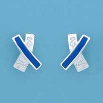 SPC CZ SET/BLUE ENAMEL KISS CROSS STUDS