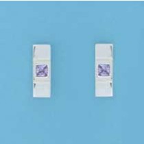 SPC SQ.PURPLE CZ SET RECT.STUD EARRING =