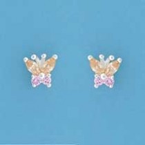 SPC 8mm YELLOW/PINK CZ BUTTERFLY STUDS =