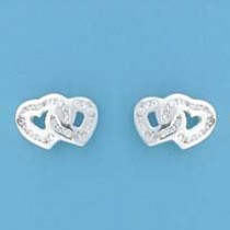 SPC CZ CHANNEL SET DOUBLE HEART STUDS  =