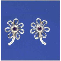 SPC PURPLE CRYSTAL/WIRE LOOP FLOWER STUD