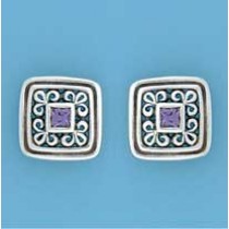 SPC SQ.PURPLE CZ FILLIGREE SQ.STUDS    =