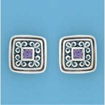 SPC SQ.PURPLE CZ FILLIGREE SQ.STUDS    =