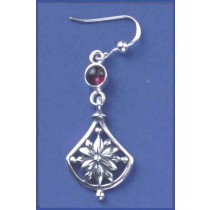 SPC CUTOUT FLOWER GARNET DROP EARRING  =