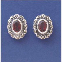 SPC 6x4mm GARNET MARCASITE FLOWER STUDS=