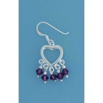 SPC HEART/PURPLE CRYSTAL DROP EARRINGS =