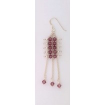 SPC PURPLE CRYSTAL/CHAIN DROP EARRINGS