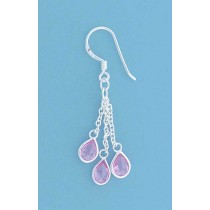 SPC 3 TEARDROP PINK STONE CHAIN EARRINGS