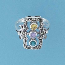 SPC SQ.TOP MULTI COL CZ MARCASITE RING