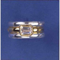 SPC 7x5 CZ PLATED RING / 2 PLAIN BANDS
