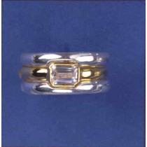 SPC 7x5 CZ PLATED RING / 2 PLAIN BANDS