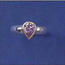 SPC TEARDROP PINK CZ RING/PLATED BEZEL =