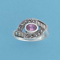 SPC PINK CZ/MARCASITE CROSSOVER RING