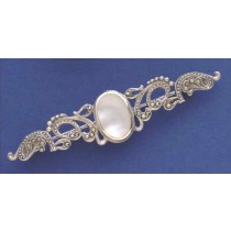 SPC ONYX/MOP/AGATE/MARCASITE BAR BROOCH=
