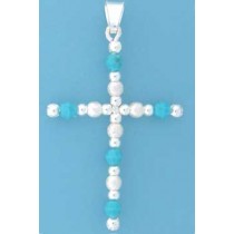 SPC 50x35mm IMM.TURQ/LASER BEADS CROSS