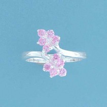 SPC PINK CZ TWO LEAF CROSSOVER RING    =