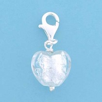 SPC 13mm WHITE MURANO HEART CLIPON PEND=