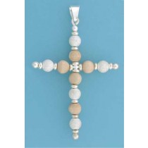 SPC 60x45mm WOOD BEADS/LASER BEAD CROSS